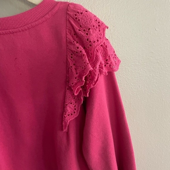 H&M Girls Eyelet Ruffle Hot Pink Sweatshirt 5/6 - Picture 7 of 7
